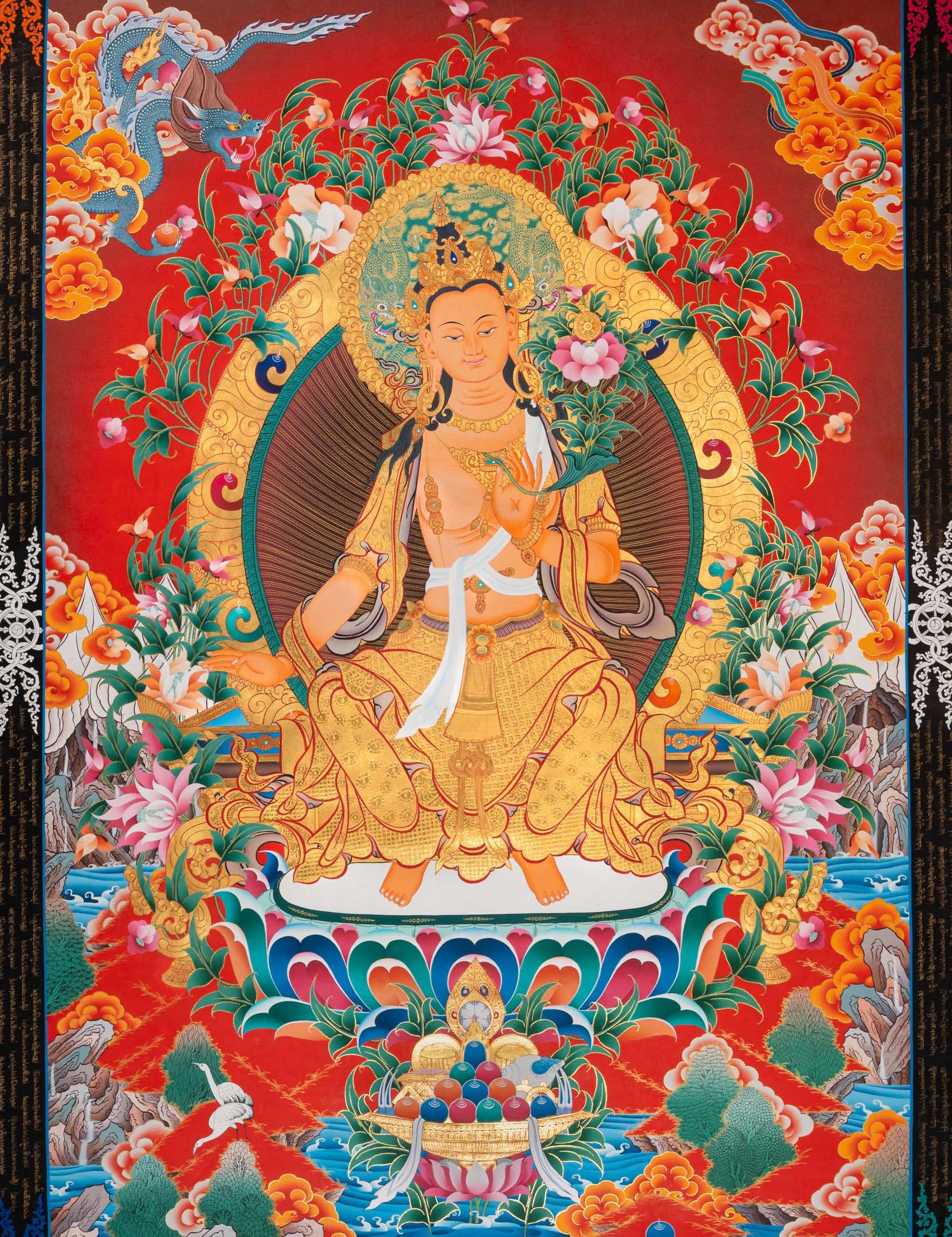 Maitreya Buddha Thangka - Sacred Tibetan Painting