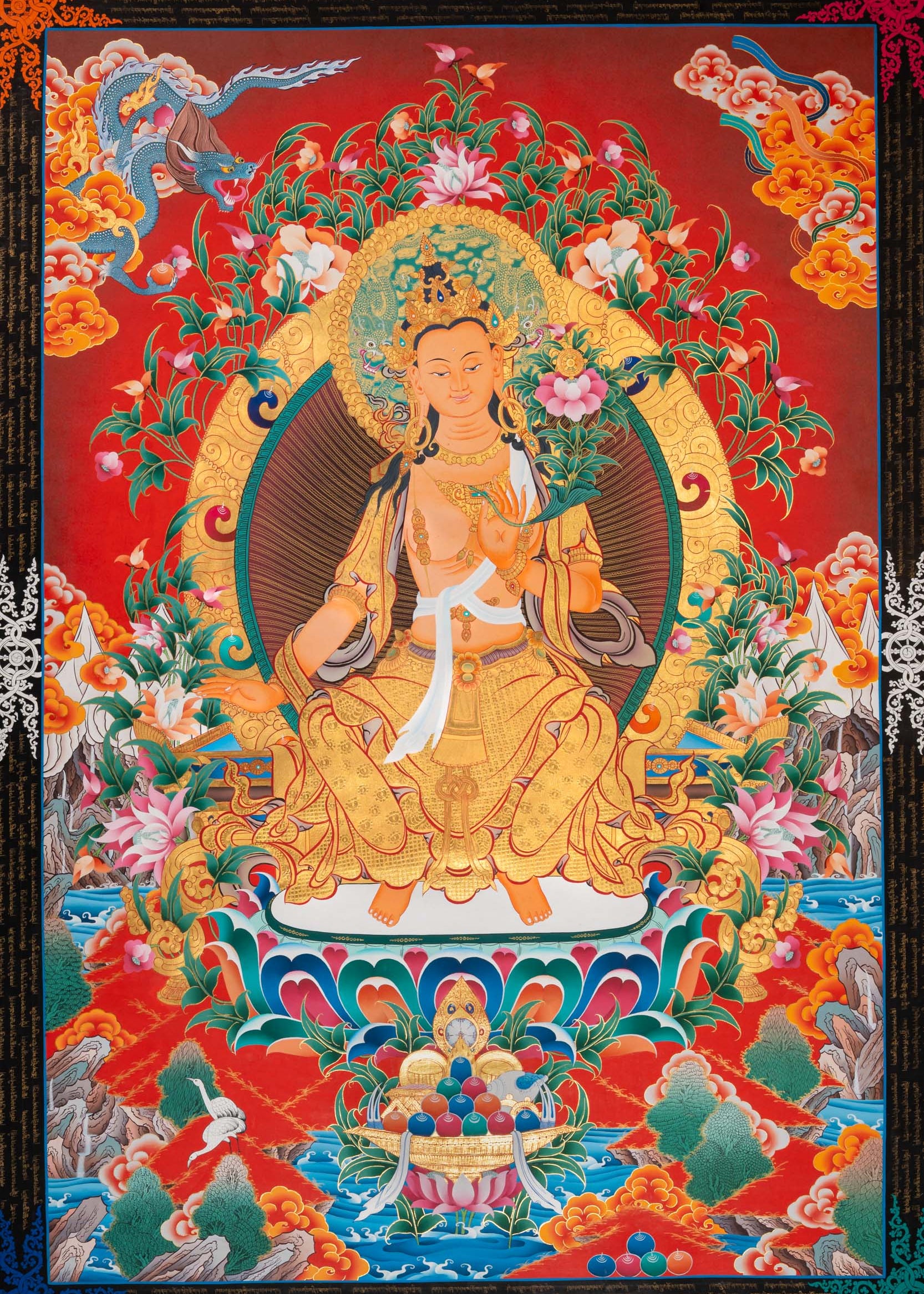 Maitreya Buddha Thangka - Sacred Tibetan Painting