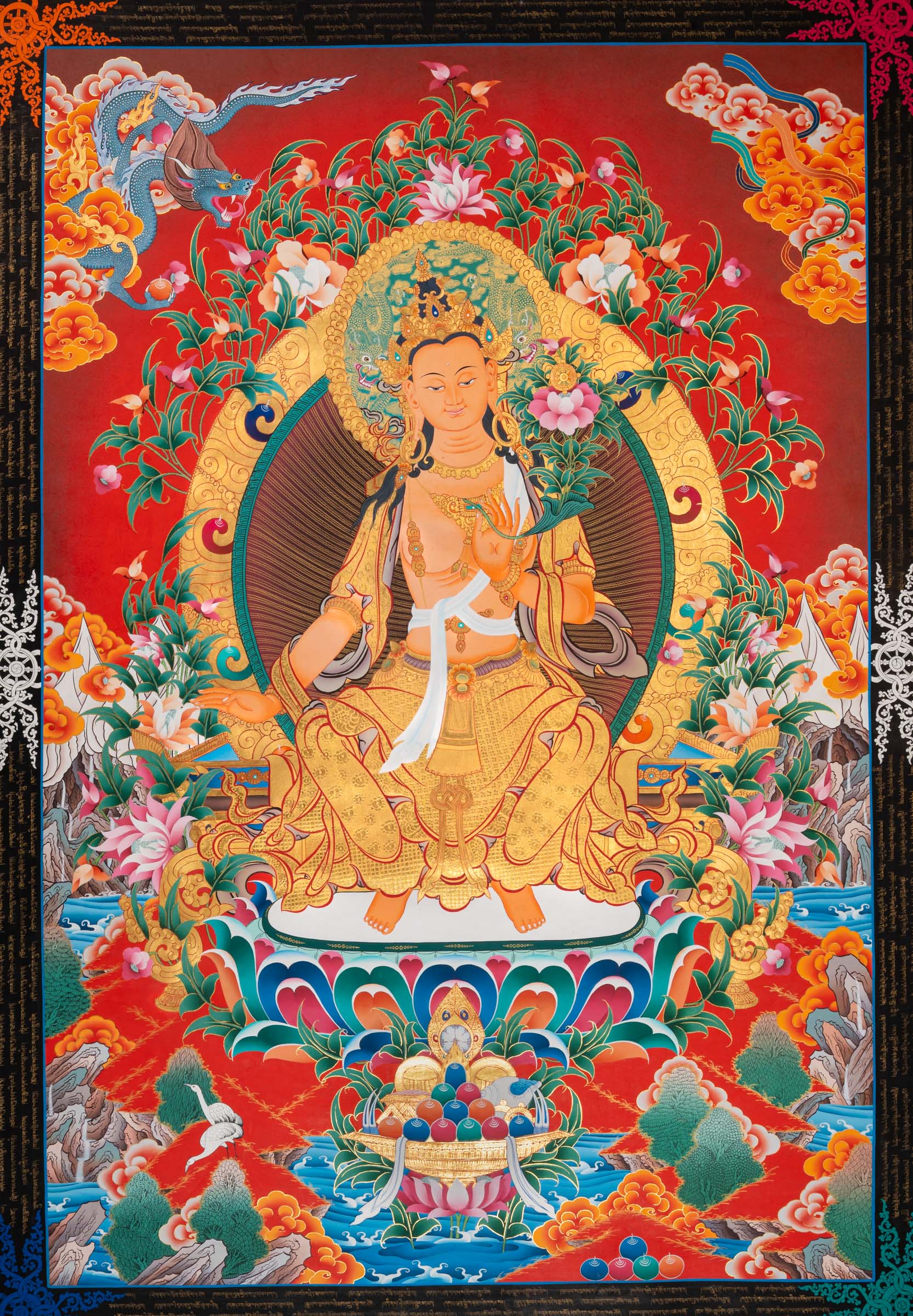 Maitreya Buddha Thangka - Sacred Tibetan Painting