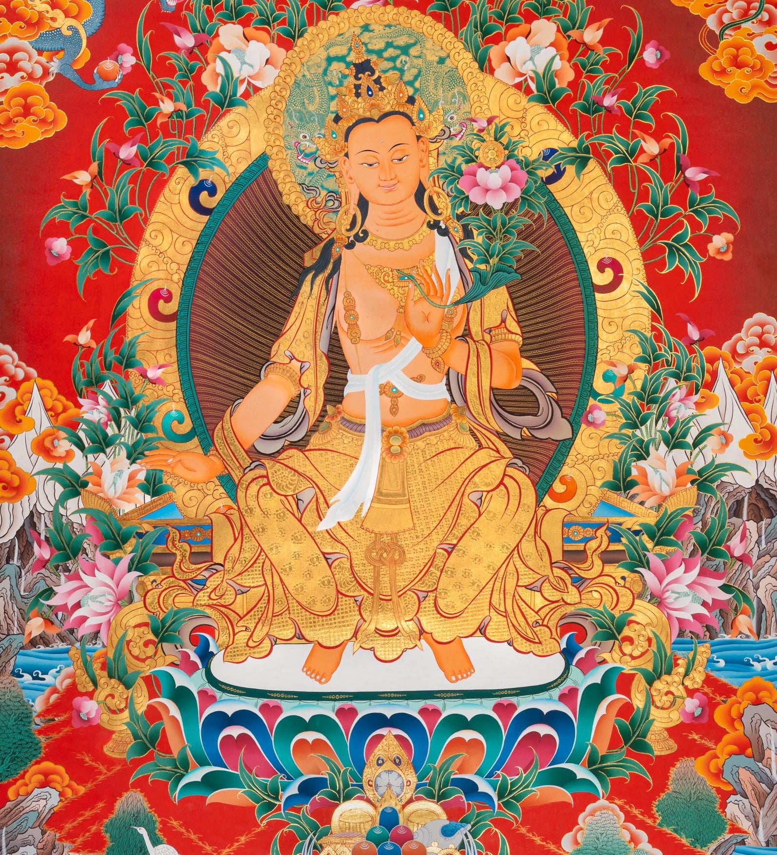 Maitreya Buddha Thangka - Sacred Tibetan Painting