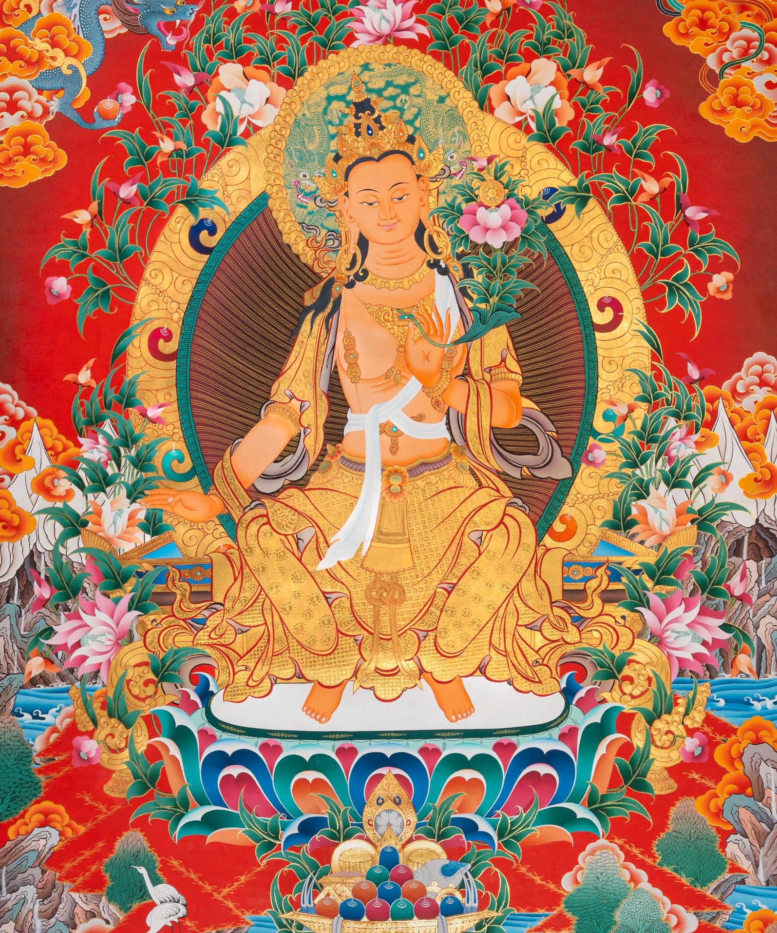Maitreya Buddha Thangka - Sacred Tibetan Painting
