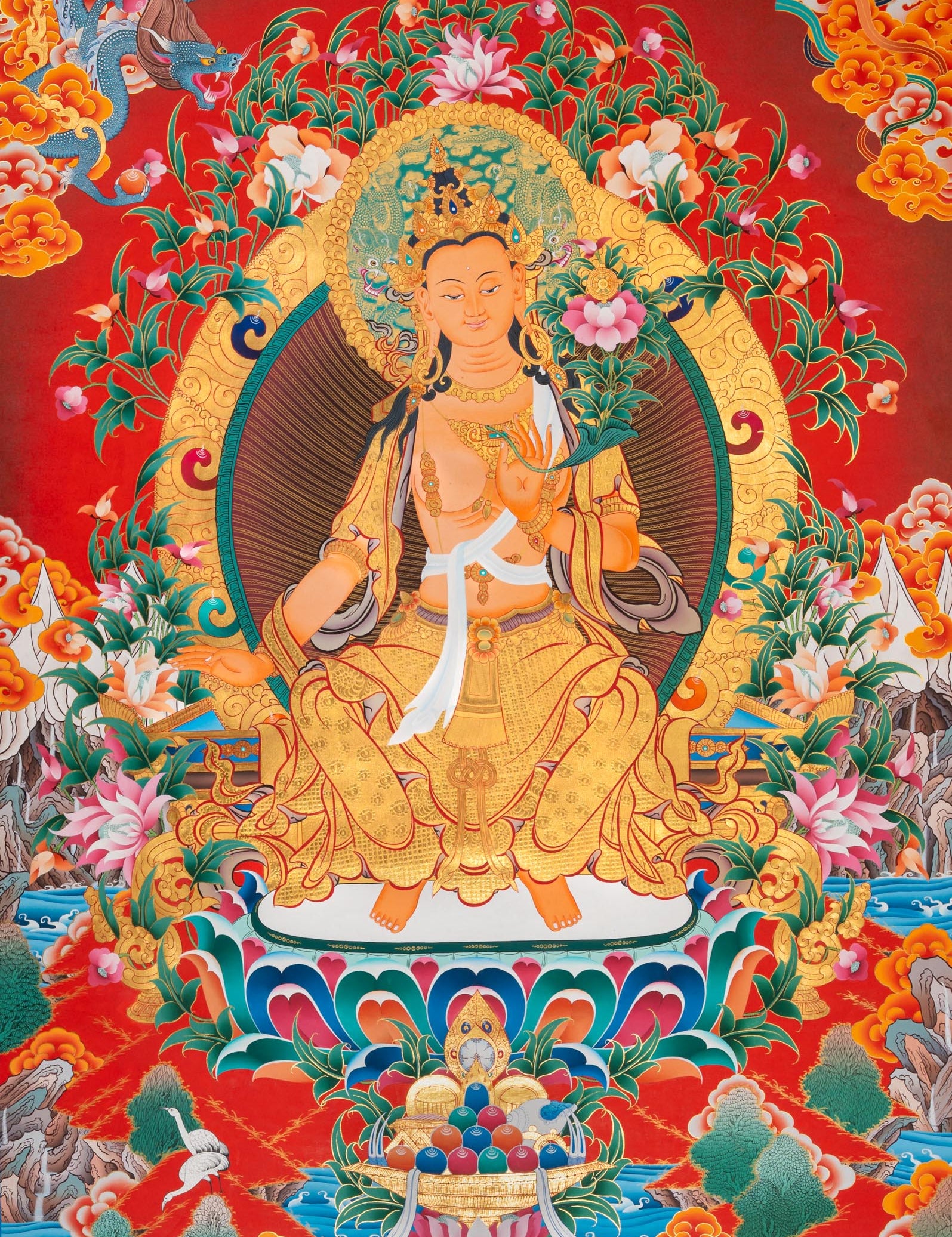 Maitreya Buddha Thangka - Sacred Tibetan Painting