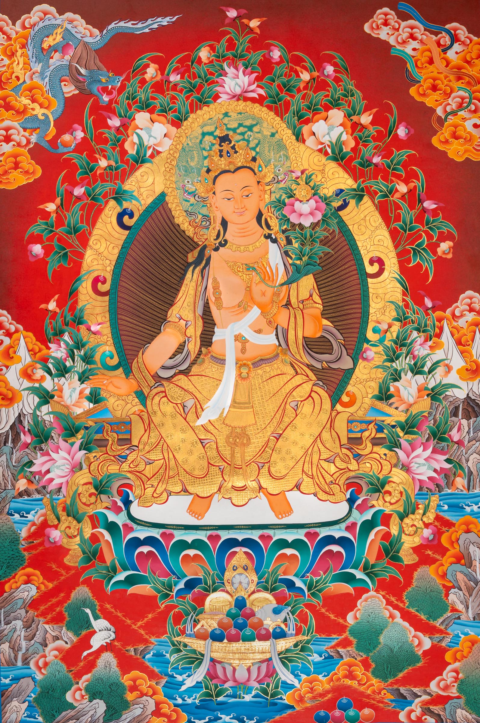 Maitreya Buddha Thangka - Sacred Tibetan Painting