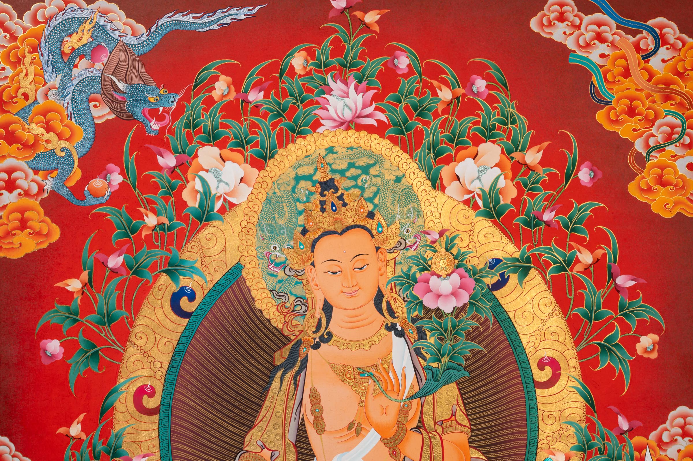Maitreya Buddha Thangka - Sacred Tibetan Painting