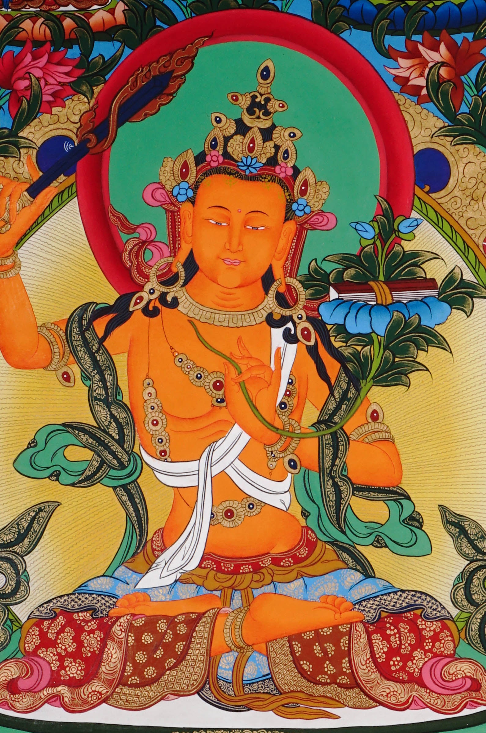 hand painted manjushri buddhist thangka for altar decor
