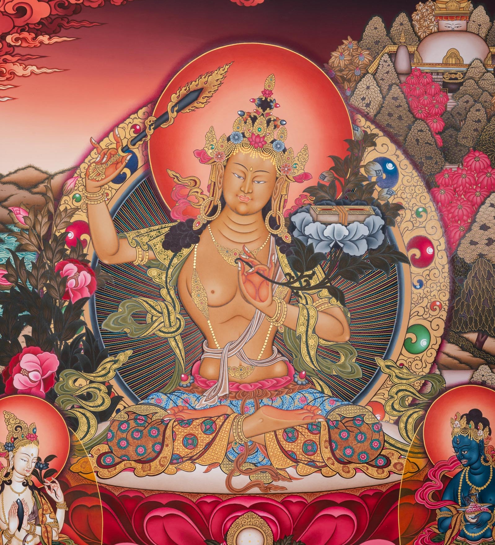 Hand-Painted Manjushri Thangka - Sacred Tibetan Painting