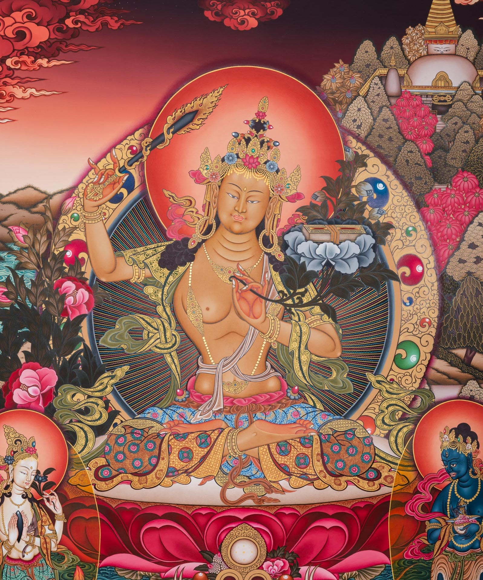 Hand-Painted Manjushri Thangka - Sacred Tibetan Painting