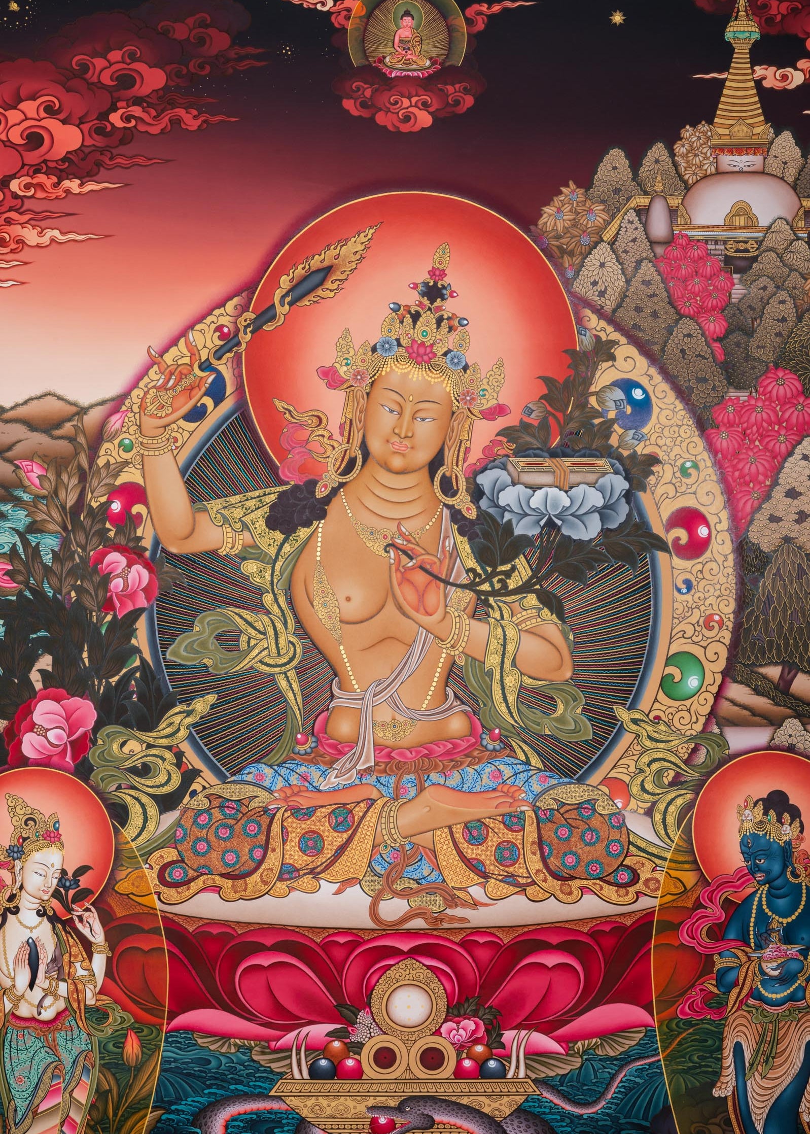 Hand-Painted Manjushri Thangka - Sacred Tibetan Painting
