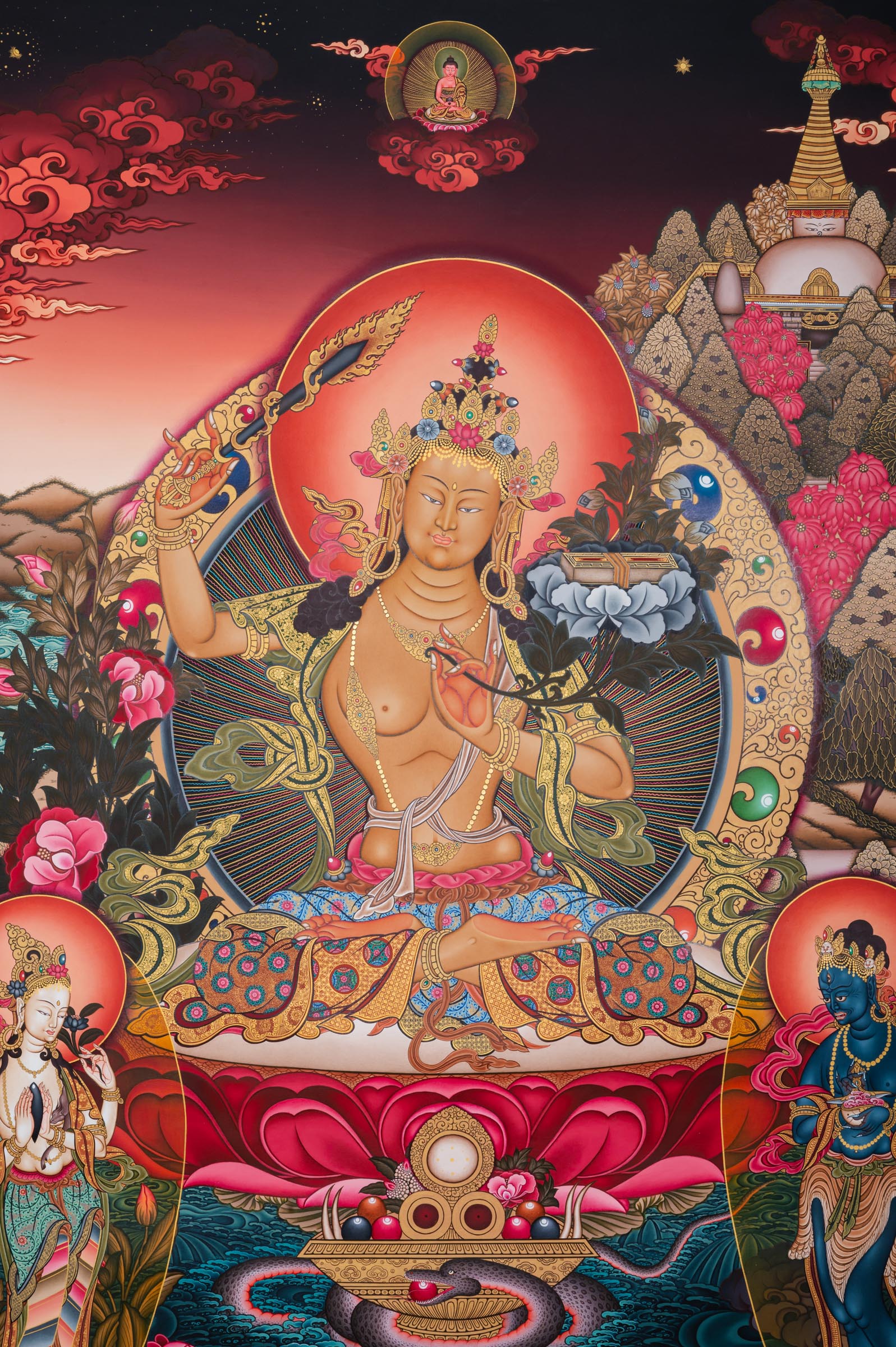 Hand-Painted Manjushri Thangka - Sacred Tibetan Painting