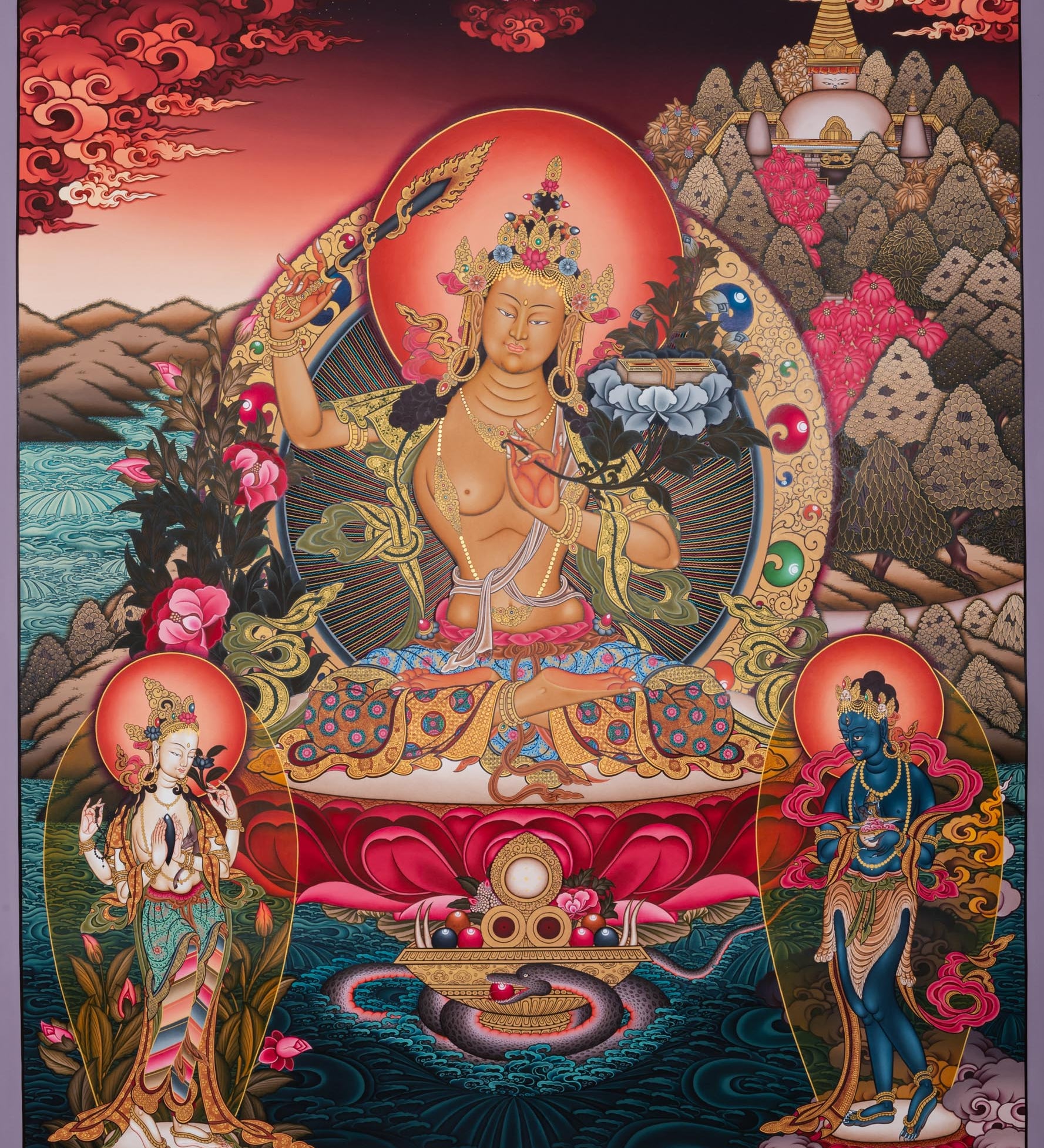 Hand-Painted Manjushri Thangka - Sacred Tibetan Painting