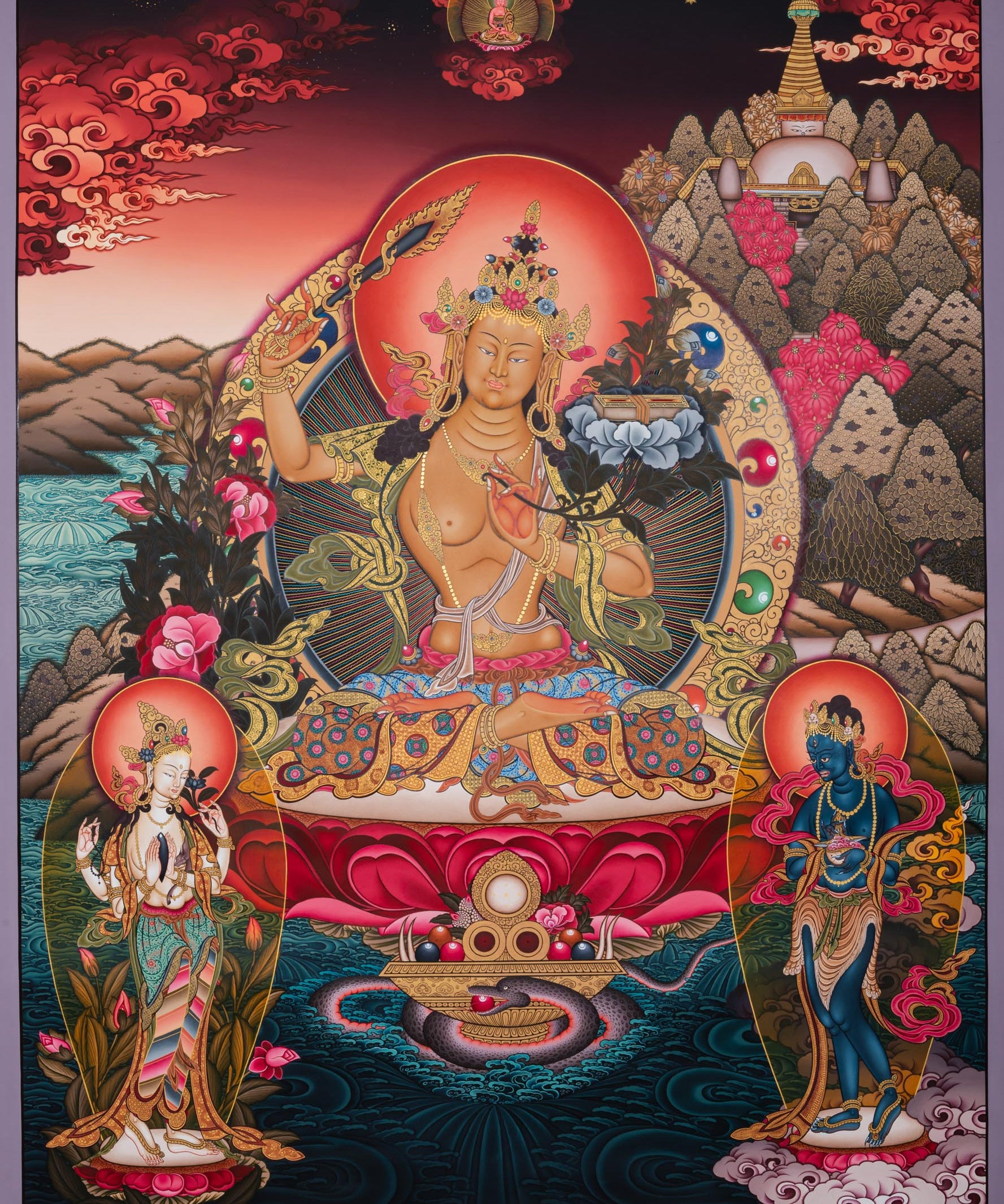 Hand-Painted Manjushri Thangka - Sacred Tibetan Painting
