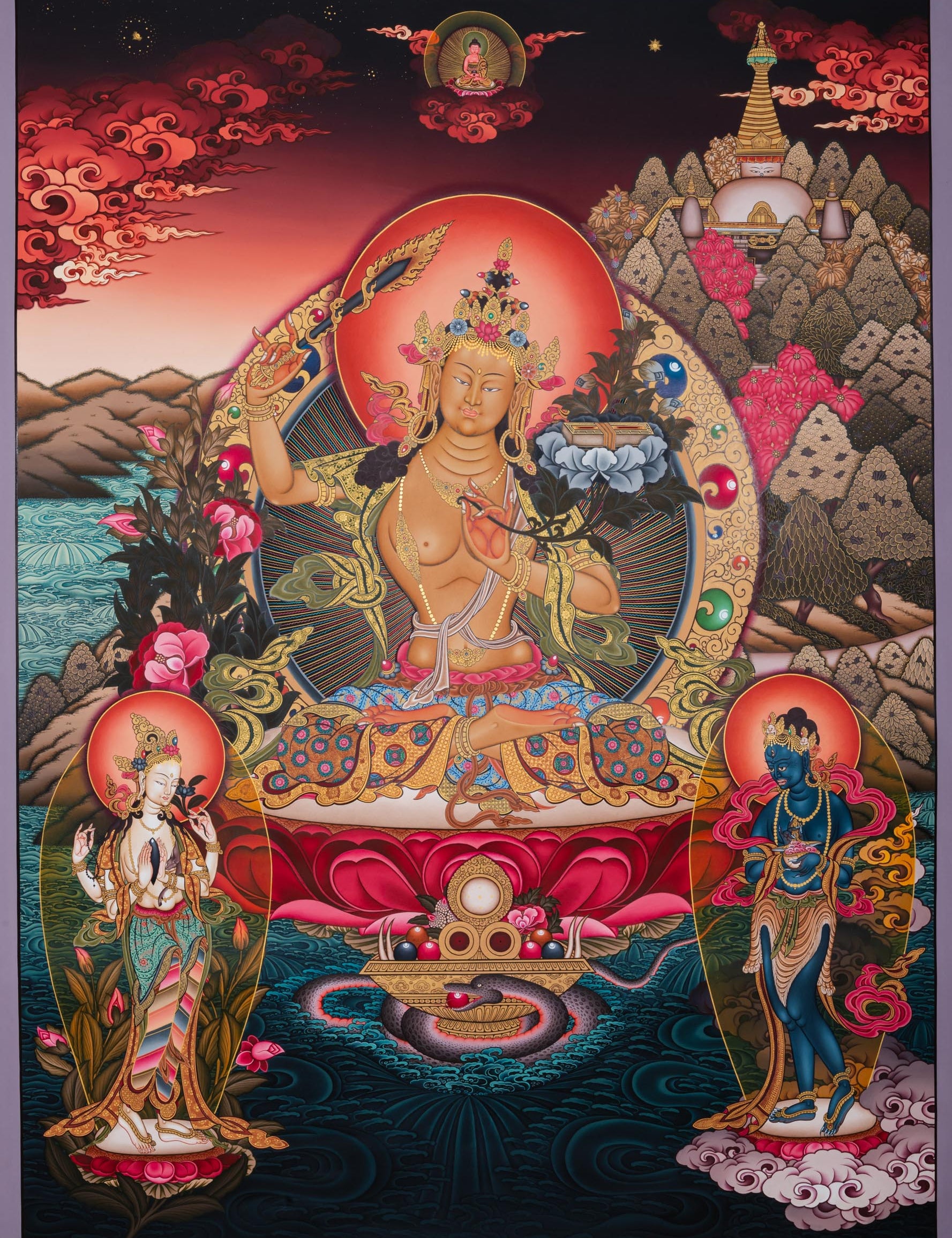 Hand-Painted Manjushri Thangka - Sacred Tibetan Painting