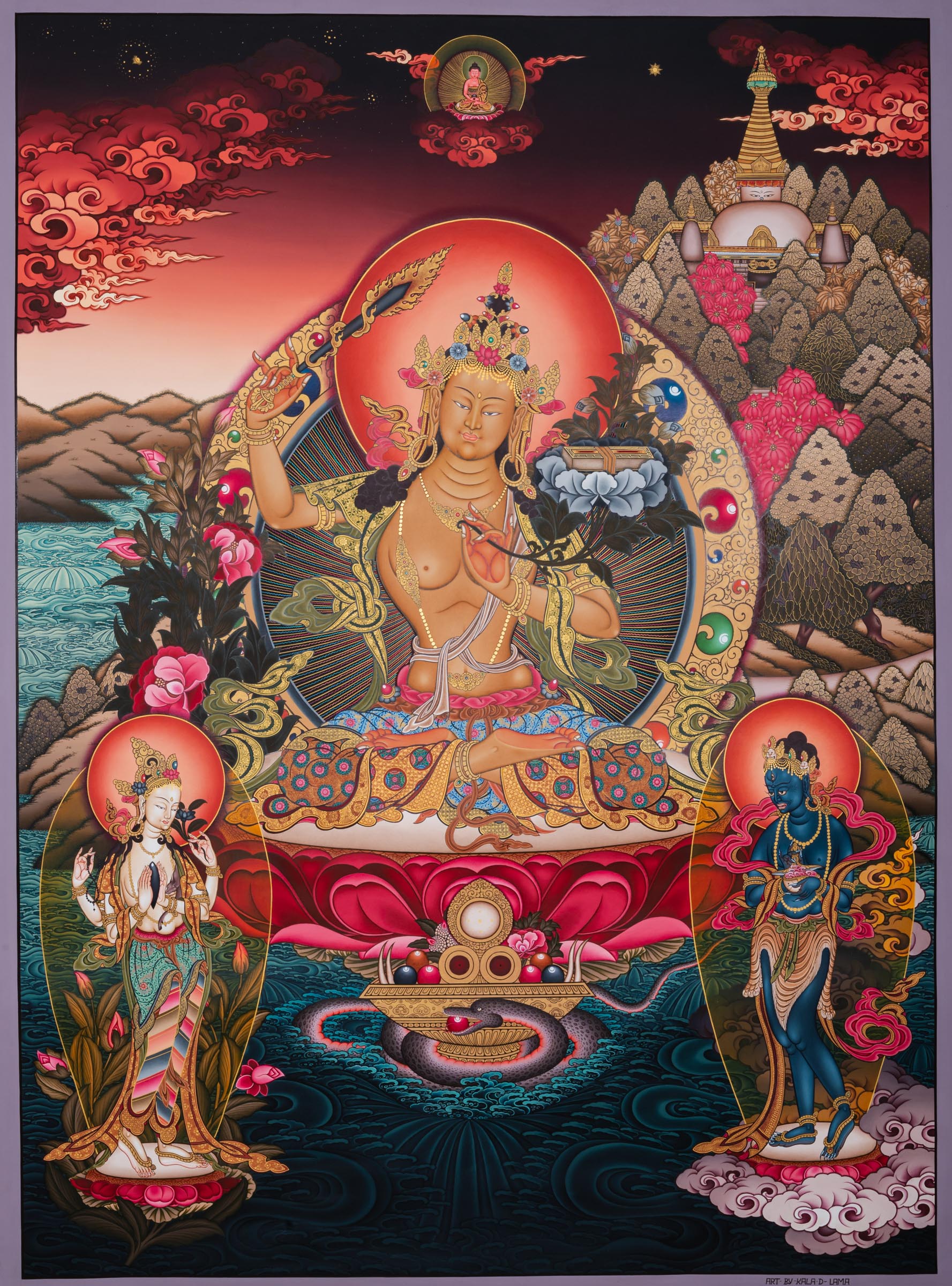 Hand-Painted Manjushri Thangka - Sacred Tibetan Painting