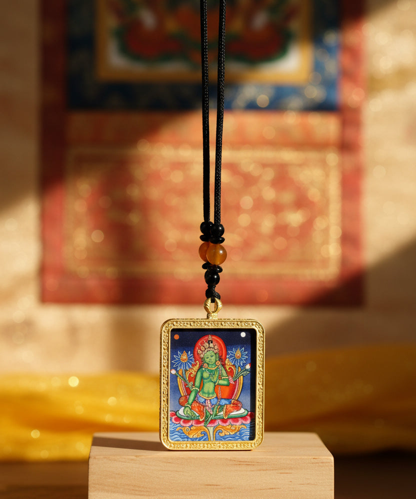 Green Tara compassion deity thangka traditional Himalayan art