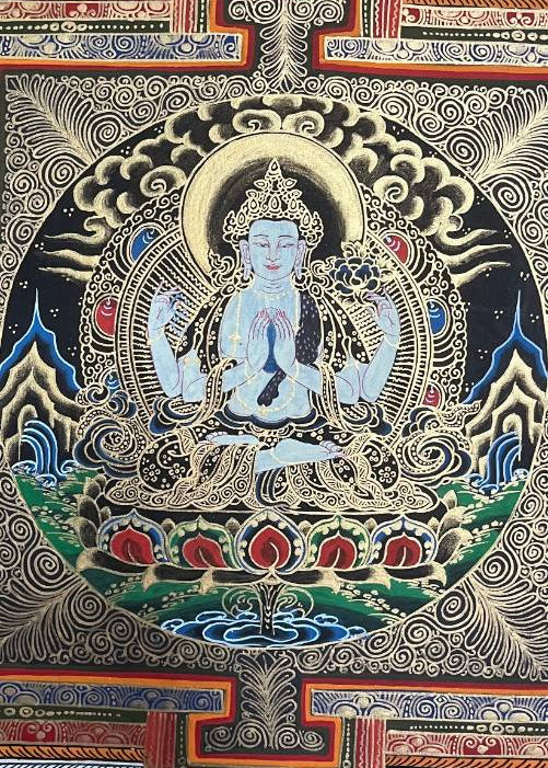Deity Round Mandala Thangka for wall hanging decor.
