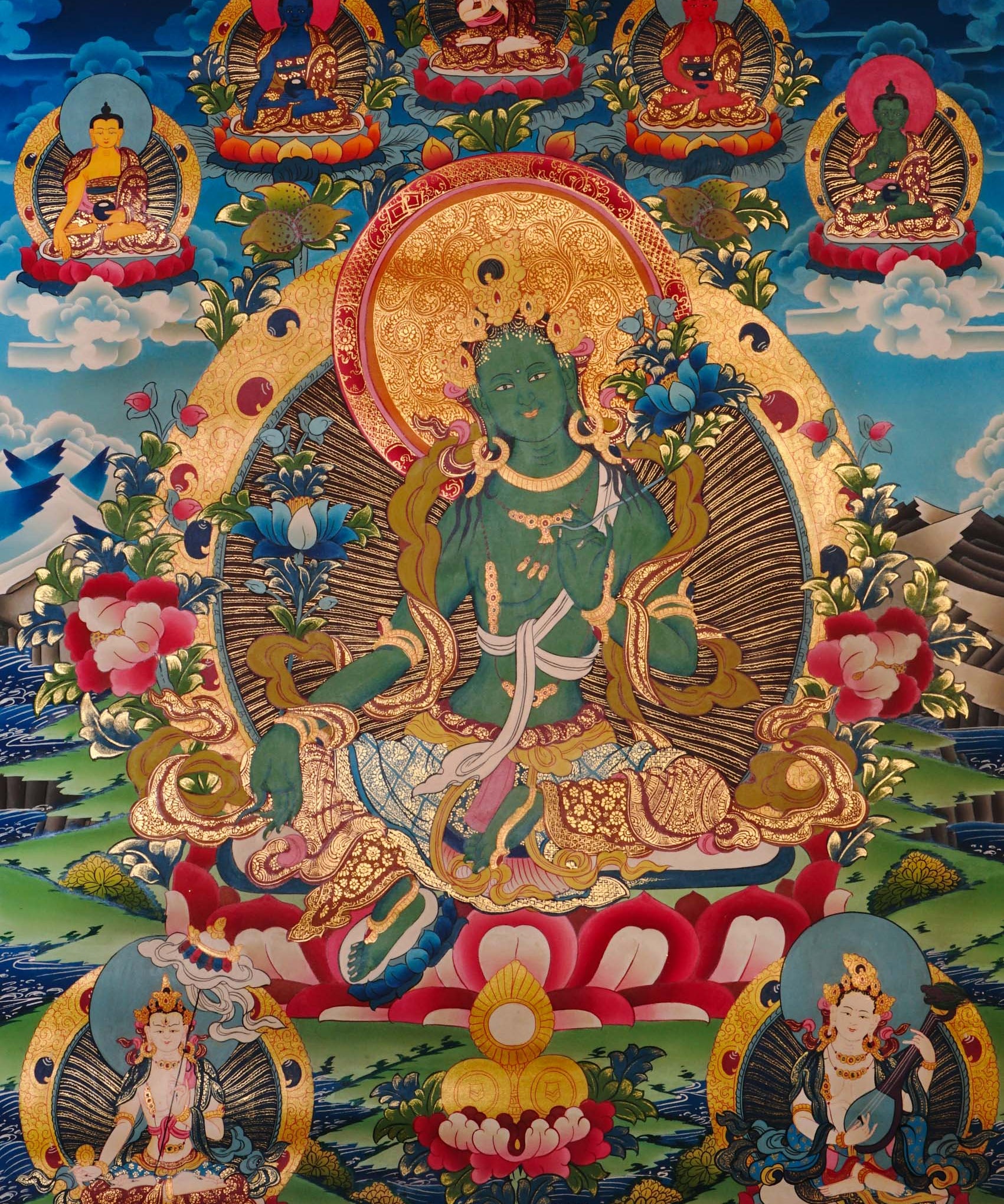 green tara thangka for meditation altar decor