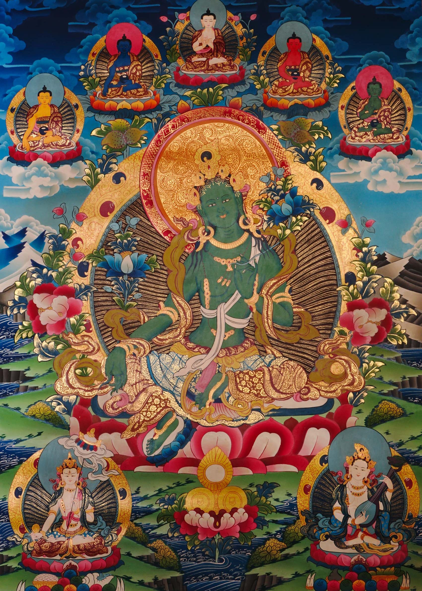 green tara thangka for meditation altar decor