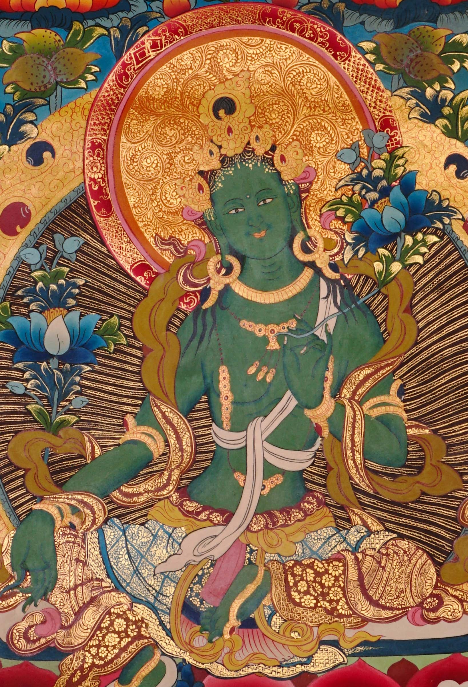 green tara thangka for meditation altar decor