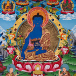 blue medicine buddha himalayan thangka painting