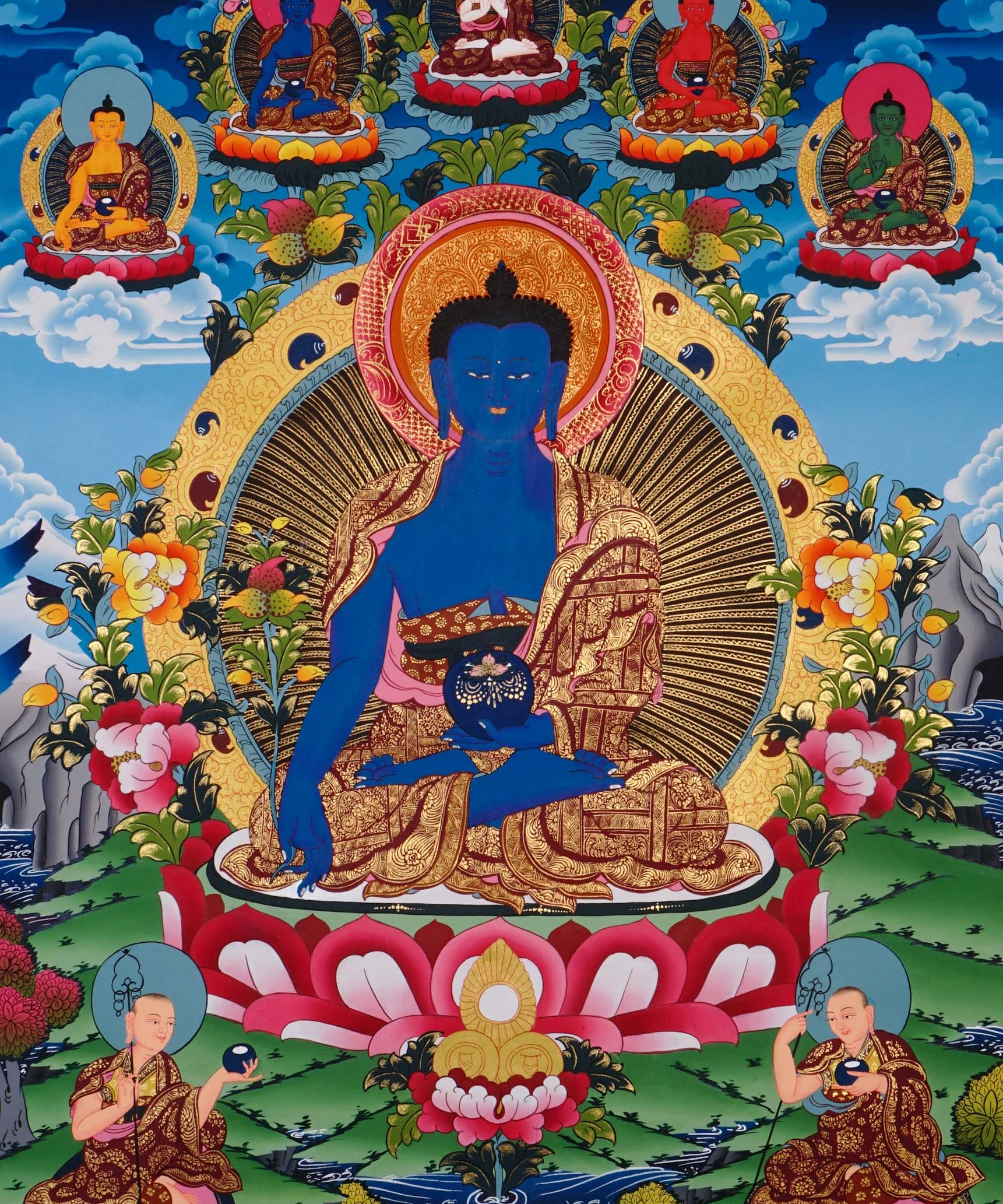blue medicine buddha himalayan thangka painting