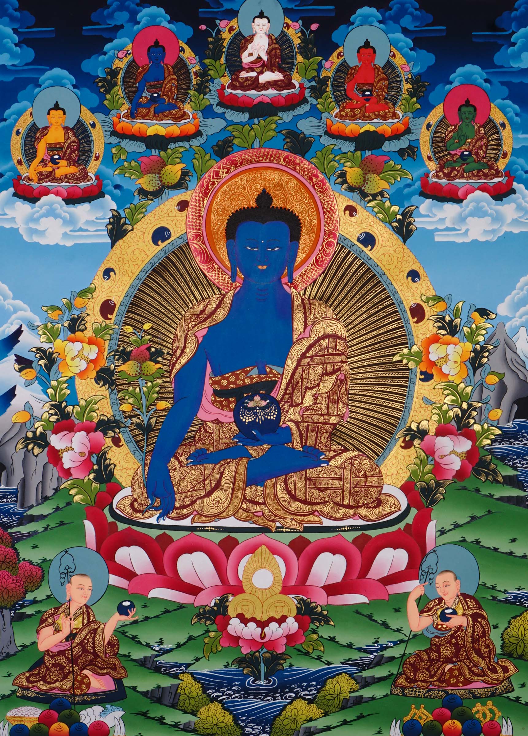 blue medicine buddha himalayan thangka painting