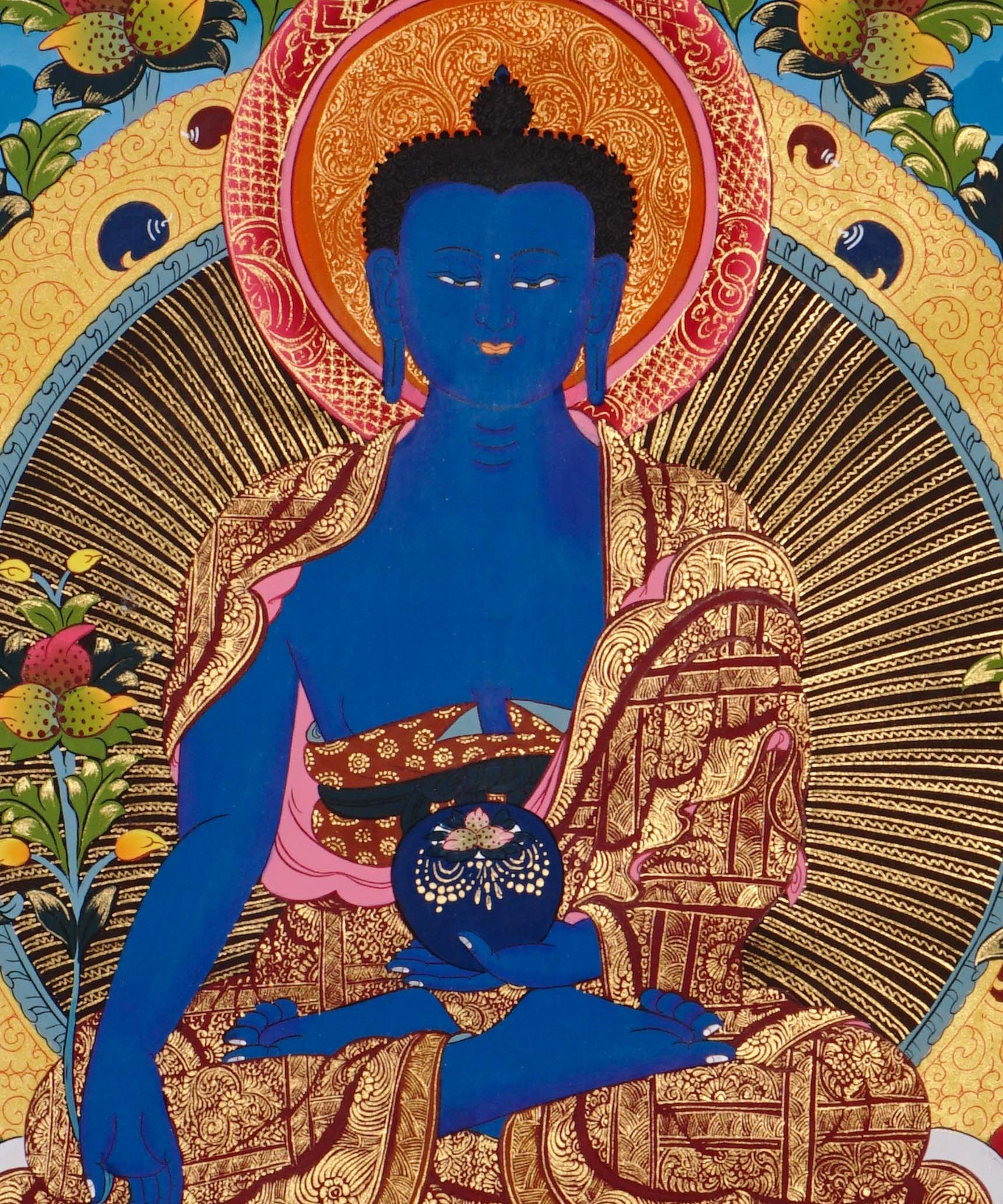blue medicine buddha himalayan thangka painting