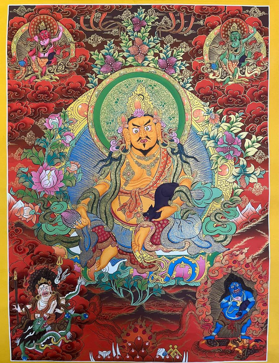 Zambala Thangka Painting with red background
