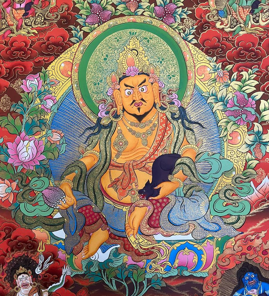 Zambala Thangka Painting with red background
