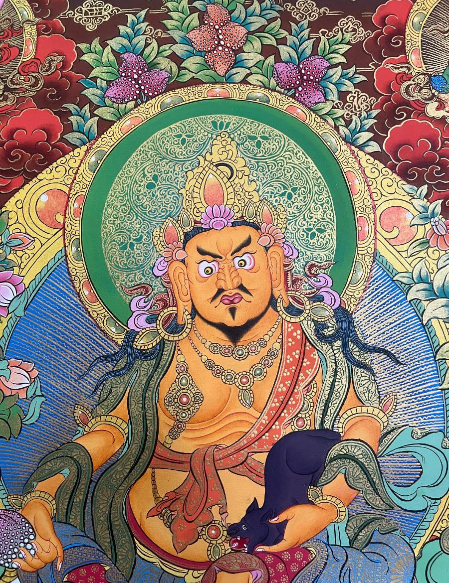 Zambala Thangka Painting with red background
