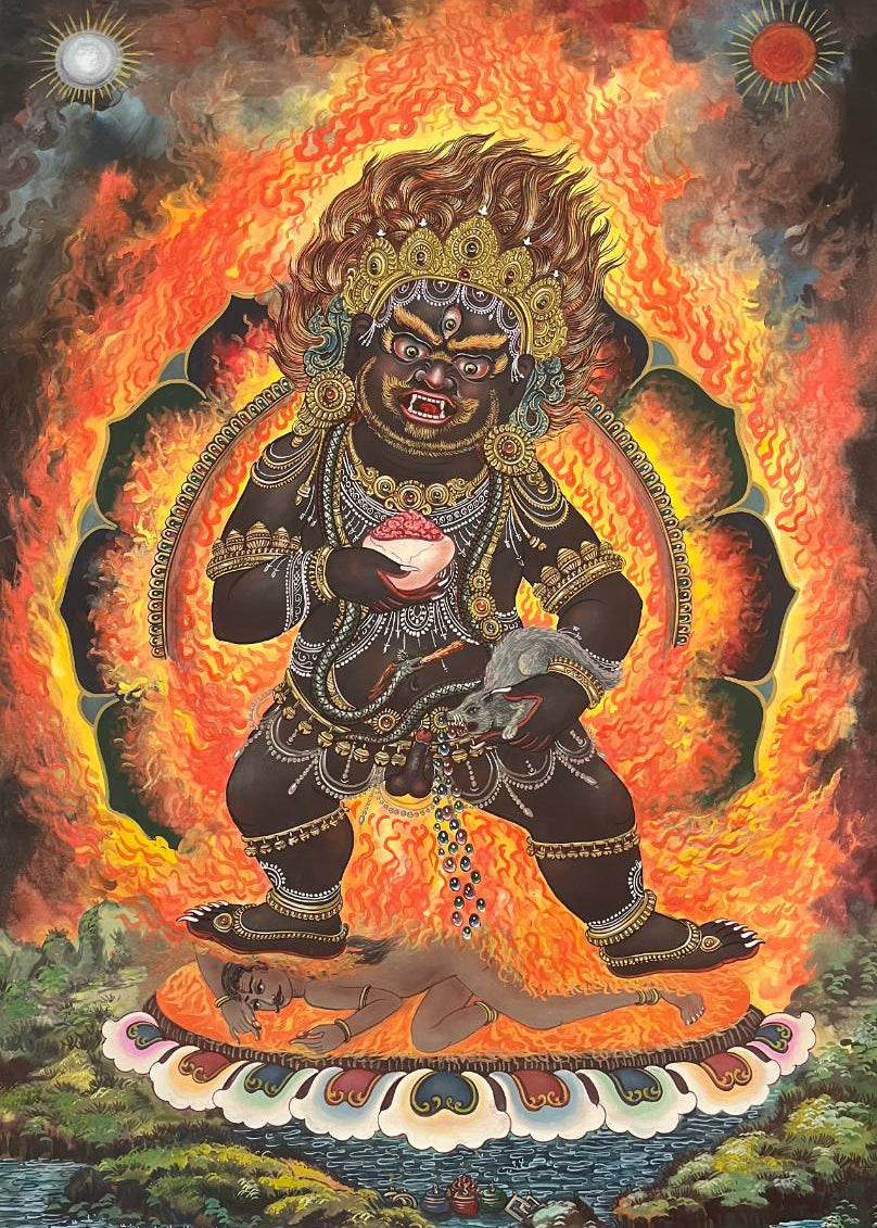 Newari Black Zambala Thangka