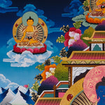 sacred medicine buddha thangka with temple background