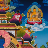 sacred medicine buddha thangka with temple background