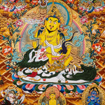 Five Singh Zambhala thangka with Yellow Zambhala riding snow lion