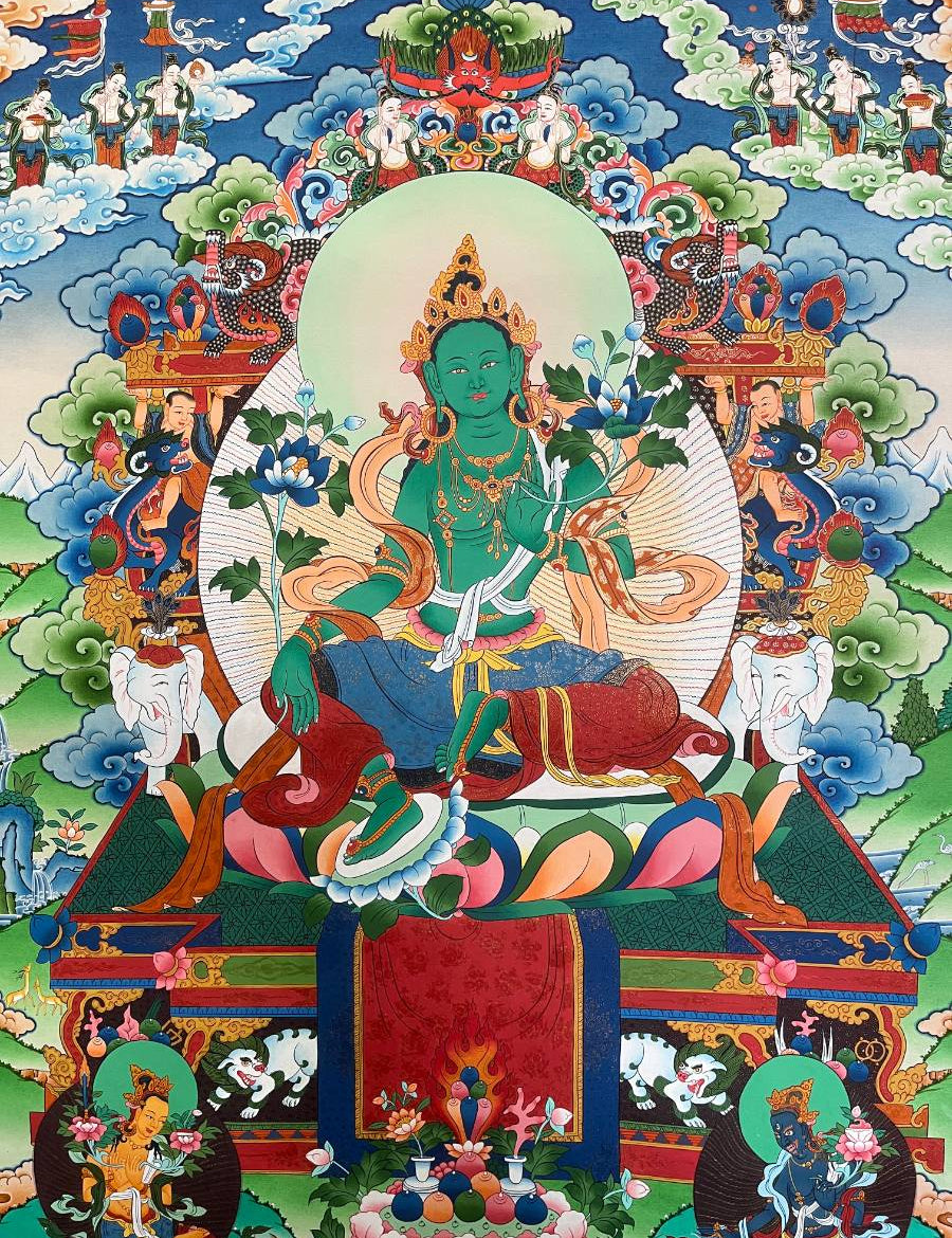Green Tara Thangka - Handpainted Art