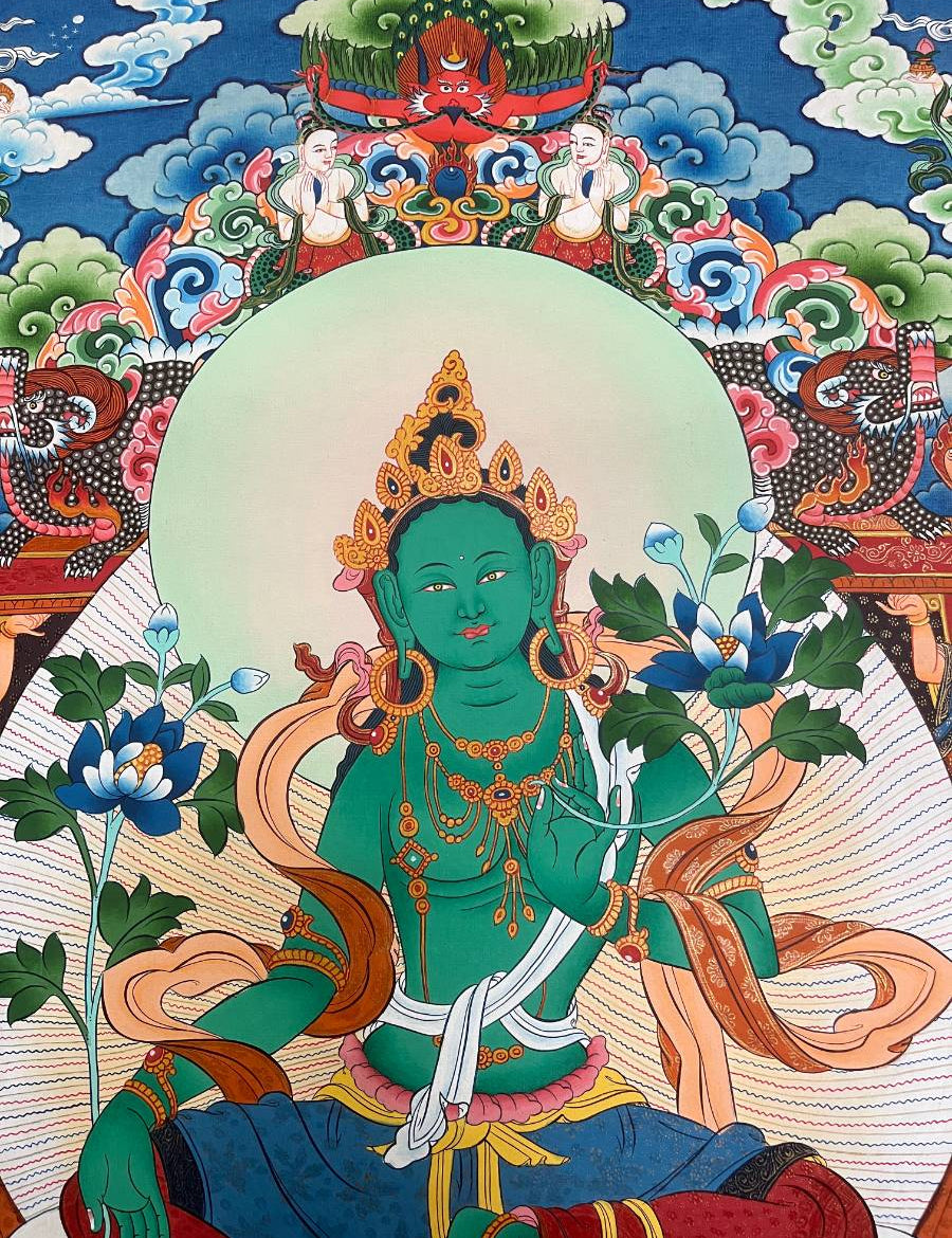Green Tara Thangka - Handpainted Art