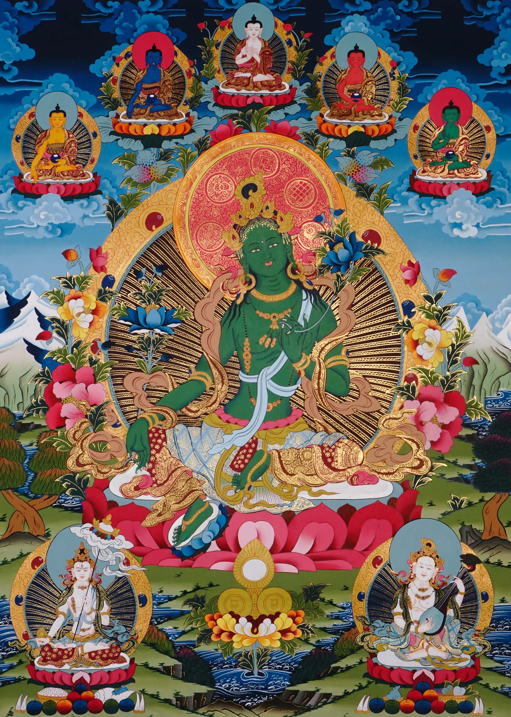 green tara thangka for meditation altar decor