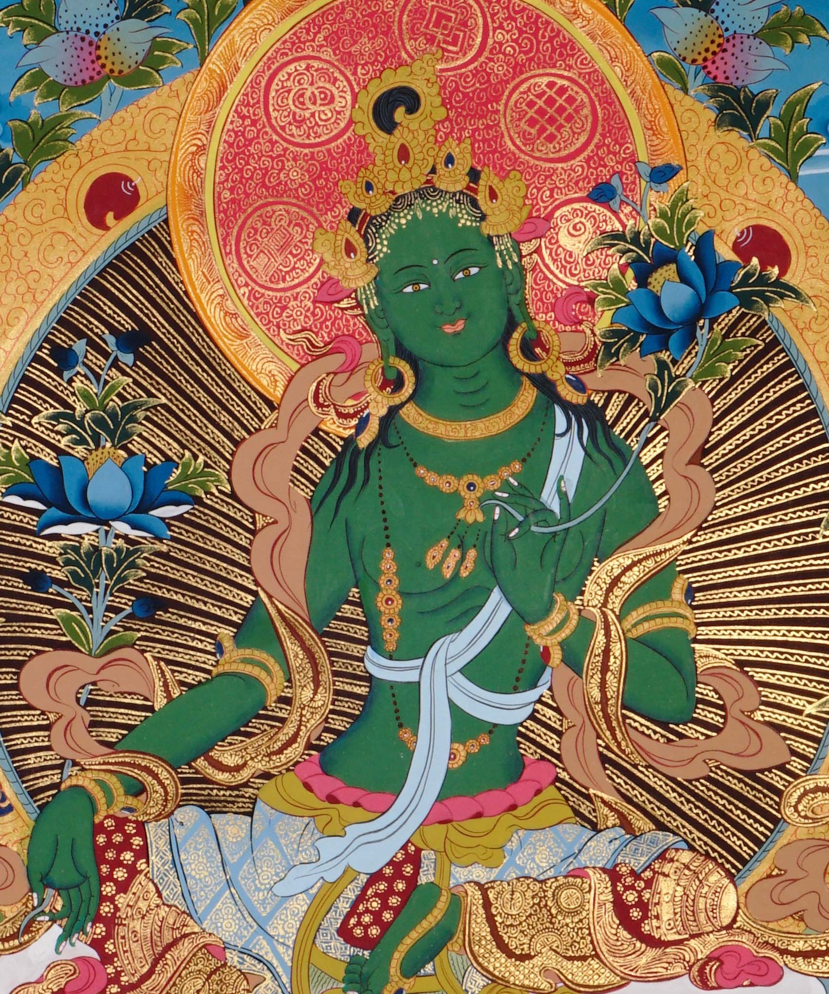 green tara thangka for meditation altar decor