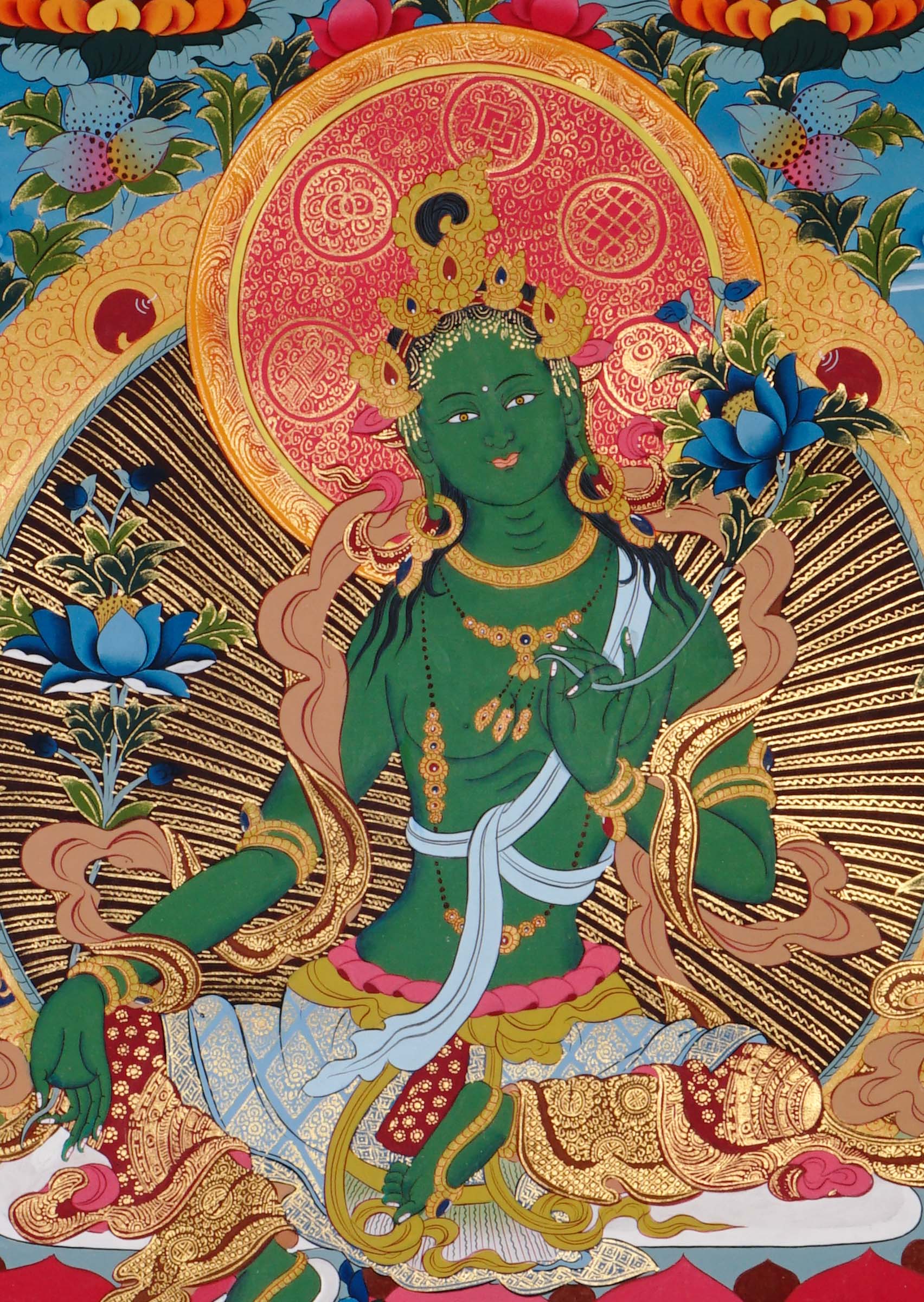 green tara thangka for meditation altar decor