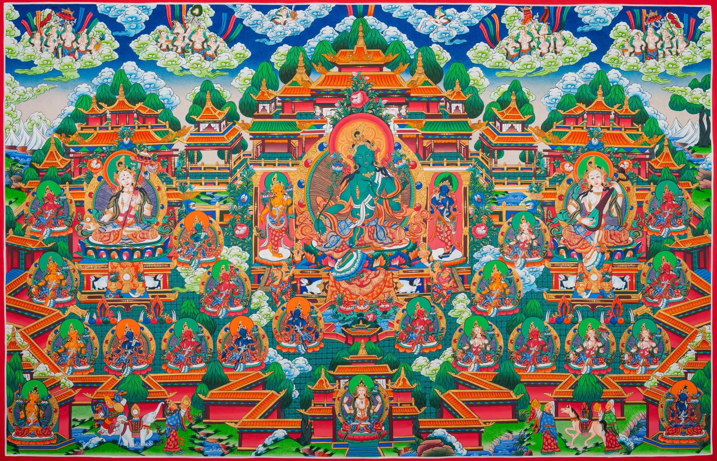 Masterpiece Green Tara Thangka  for sacred wall hanging decor.