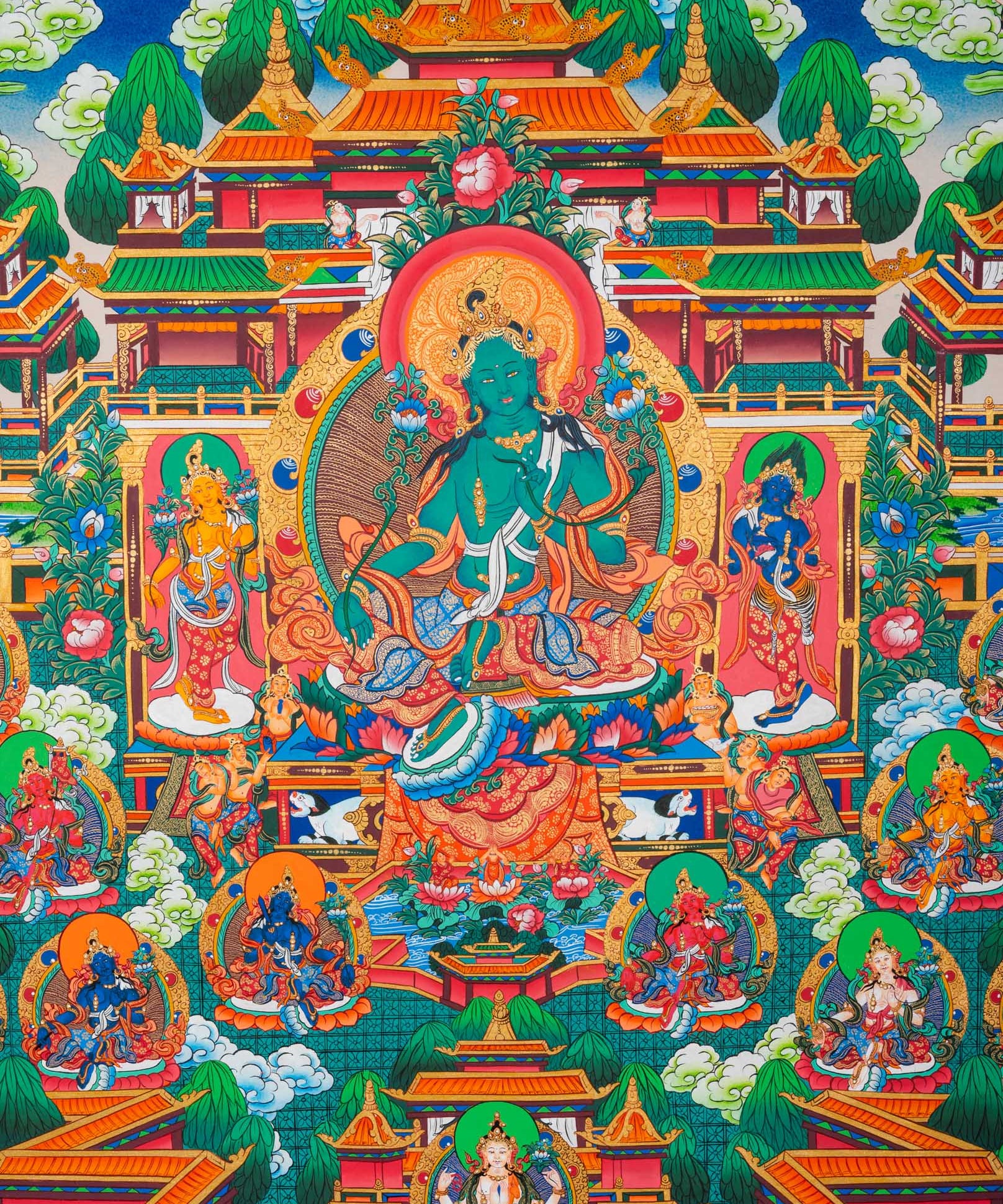 Masterpiece Green Tara Thangka  for sacred wall hanging decor.