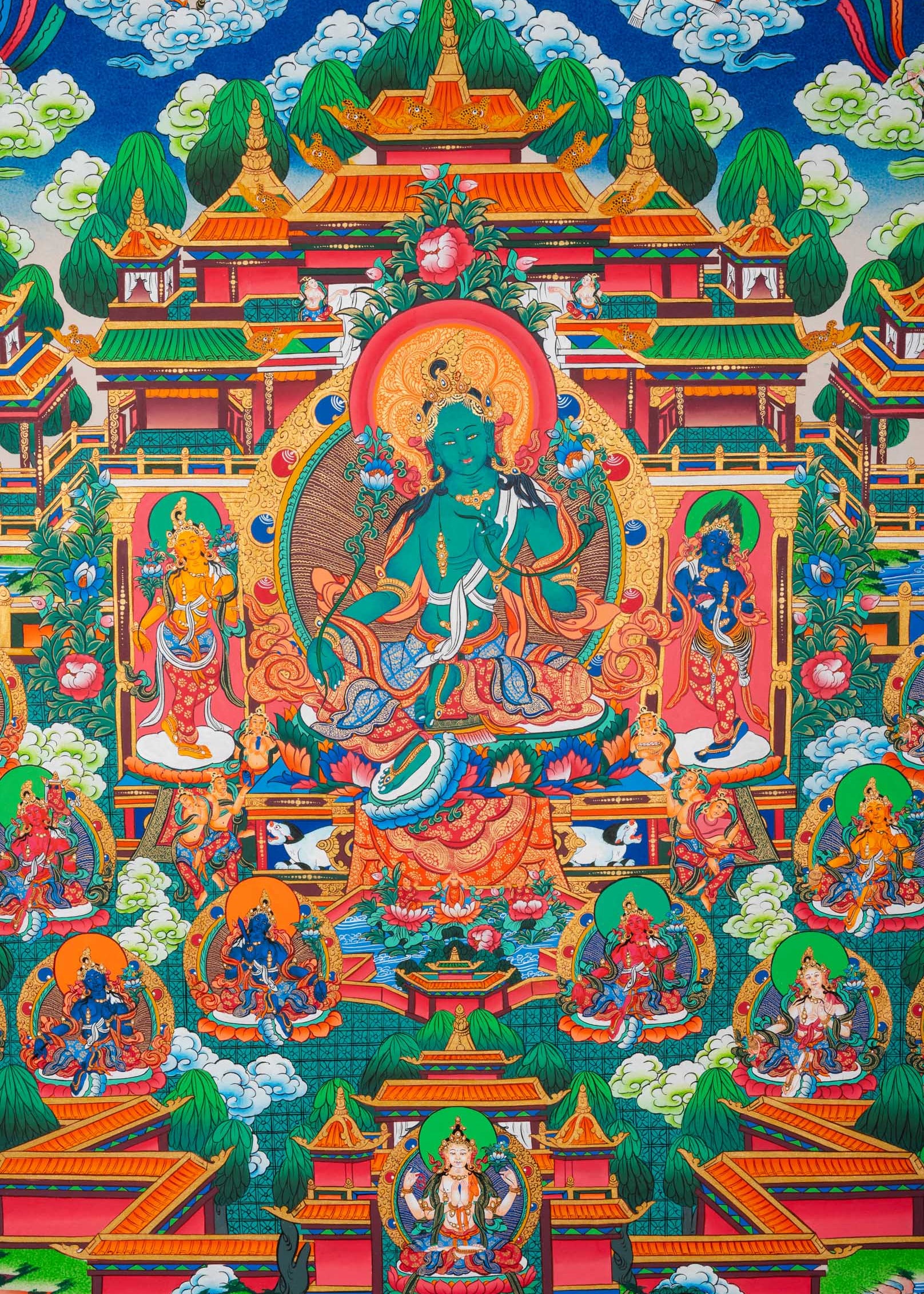 Masterpiece Green Tara Thangka  for sacred wall hanging decor.