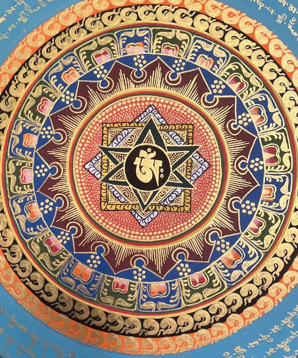 Om Mandala Thangka Painting- Spiritual wall hanging decor
