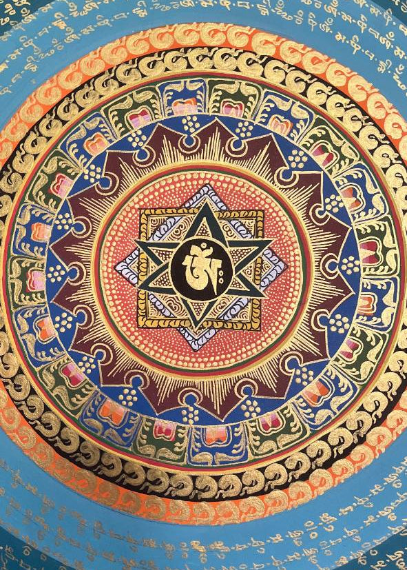 Om Mandala Thangka Painting- Spiritual wall hanging decor
