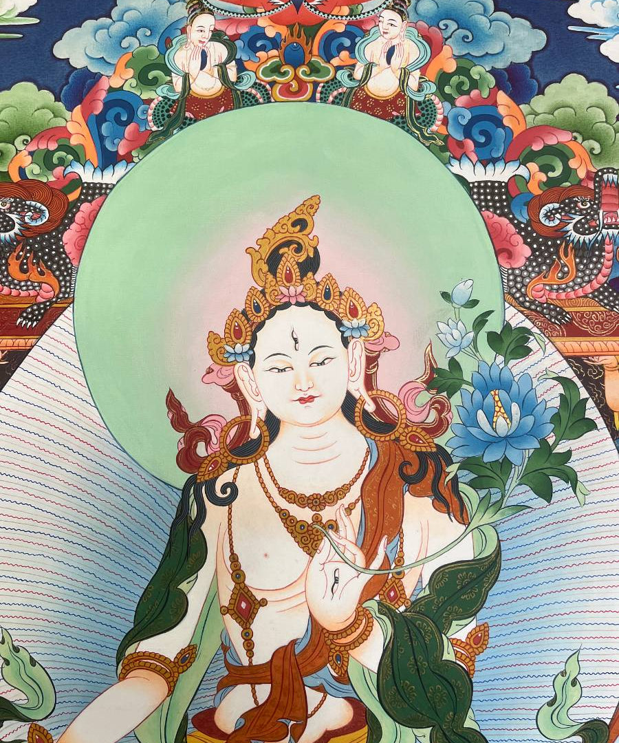 White Tara Thangka - Handpainted Art