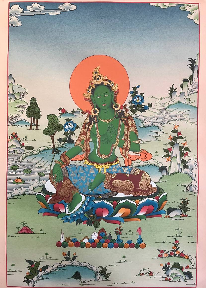 Green Tara Thangka - Sacred Tbetan Painting