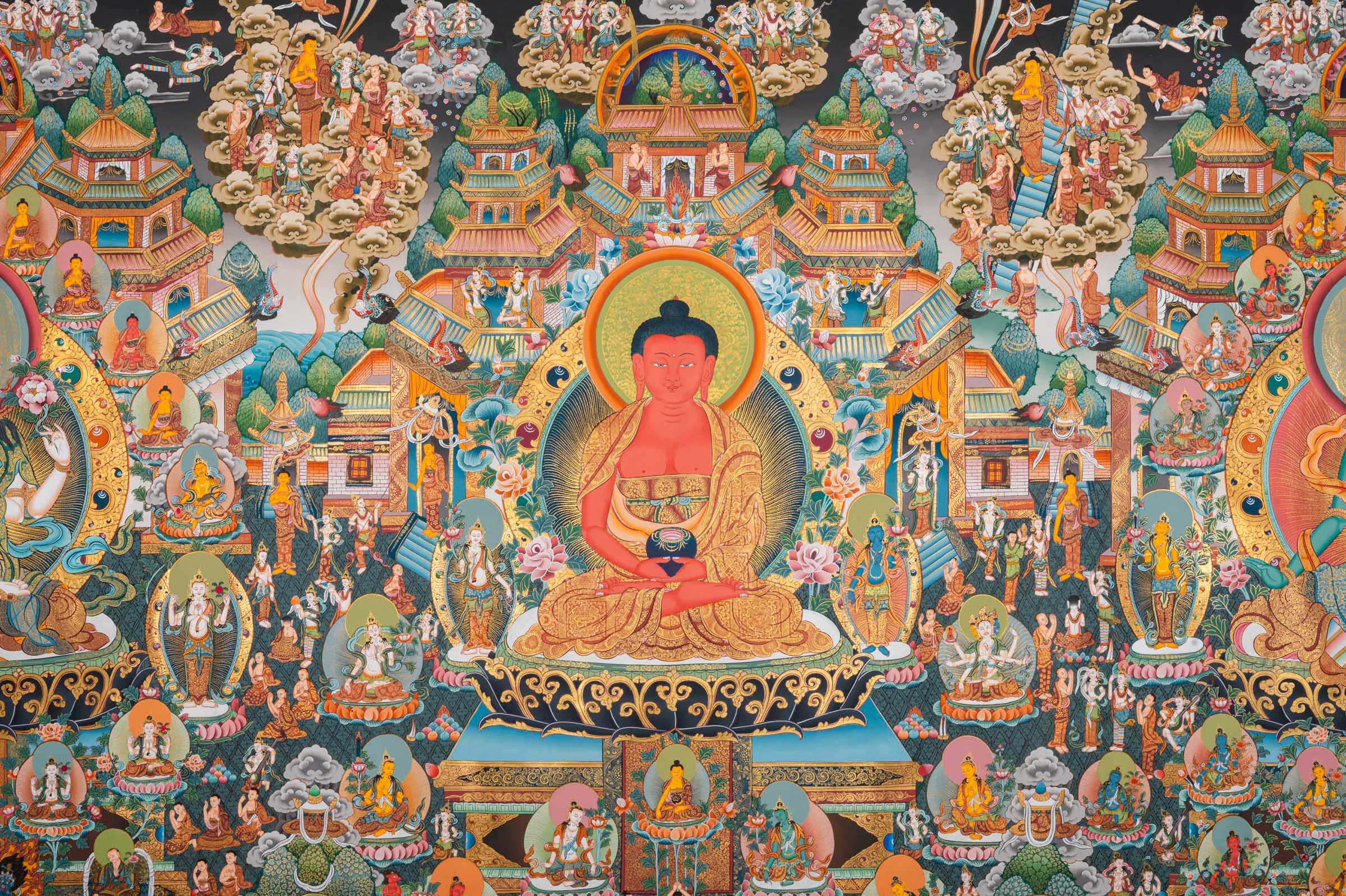 Amitabha Buddha Thangka - Sacred Tibetan Painting