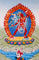Vajrayogini Thangka painting with flame halo, lotus base, skull garland, and Tibetan Buddhist tantric symbolism.