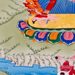 Vajrayogini Thangka painting with flame halo, lotus base, skull garland, and Tibetan Buddhist tantric symbolism.