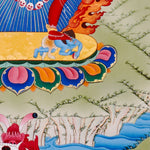 Vajrayogini Thangka painting with flame halo, lotus base, skull garland, and Tibetan Buddhist tantric symbolism.
