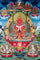 Amitayus Thangka painting with long-life vase, lotus throne, surrounding Buddhas, and Tibetan Buddhist longevity symbolism.